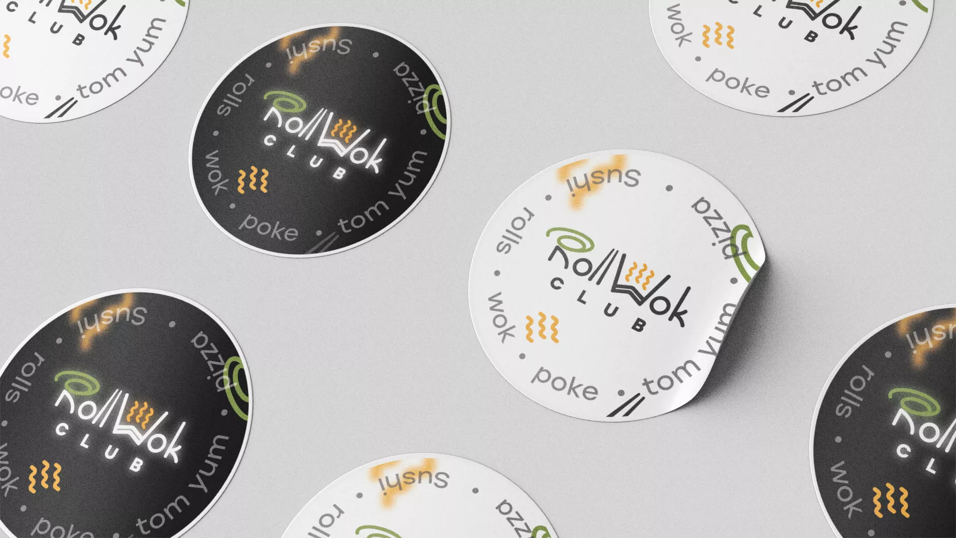 Разработка наклеек для суши-бара «Roll Wok Club» в Юрюзани